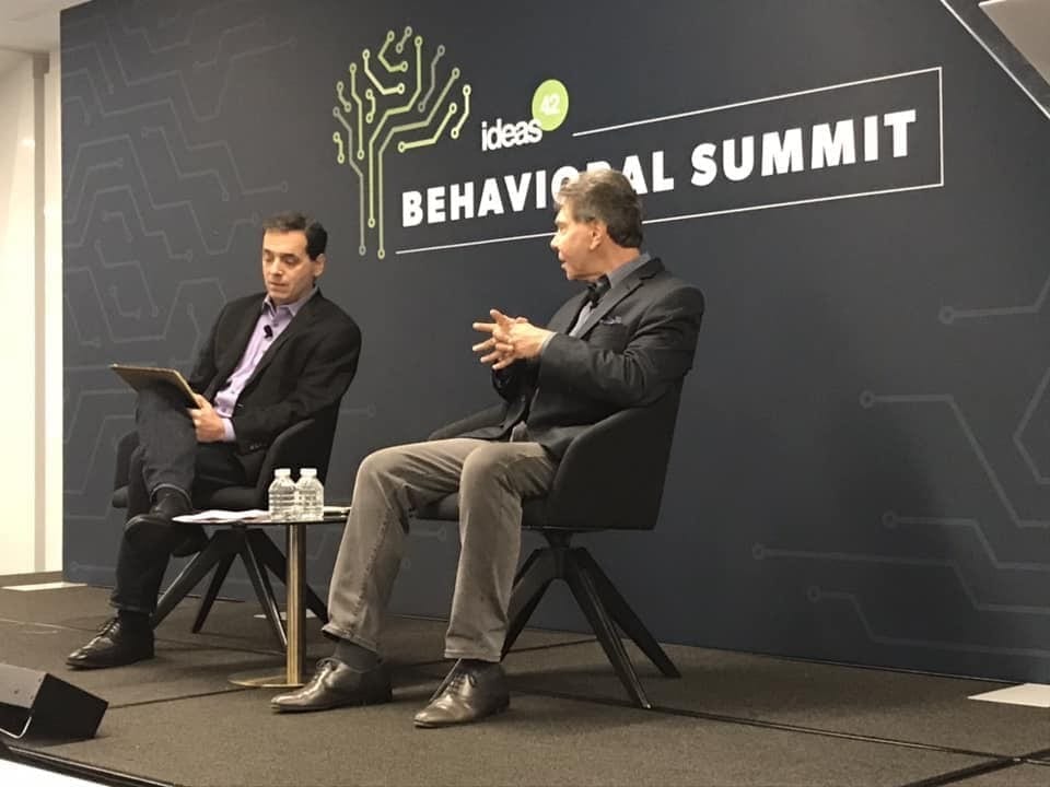 Author Robert Cialdini (right) being interviewed by Daniel Pink (left) during the Ideas42 Behavioral Summit